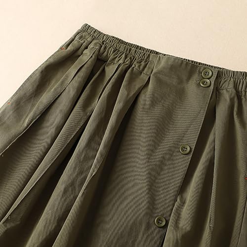 Women’s A-Line Midi Skirts Cotton Linen High Waisted Button Front Skirt Casual Flowy Swing Pleated Long Skirt3