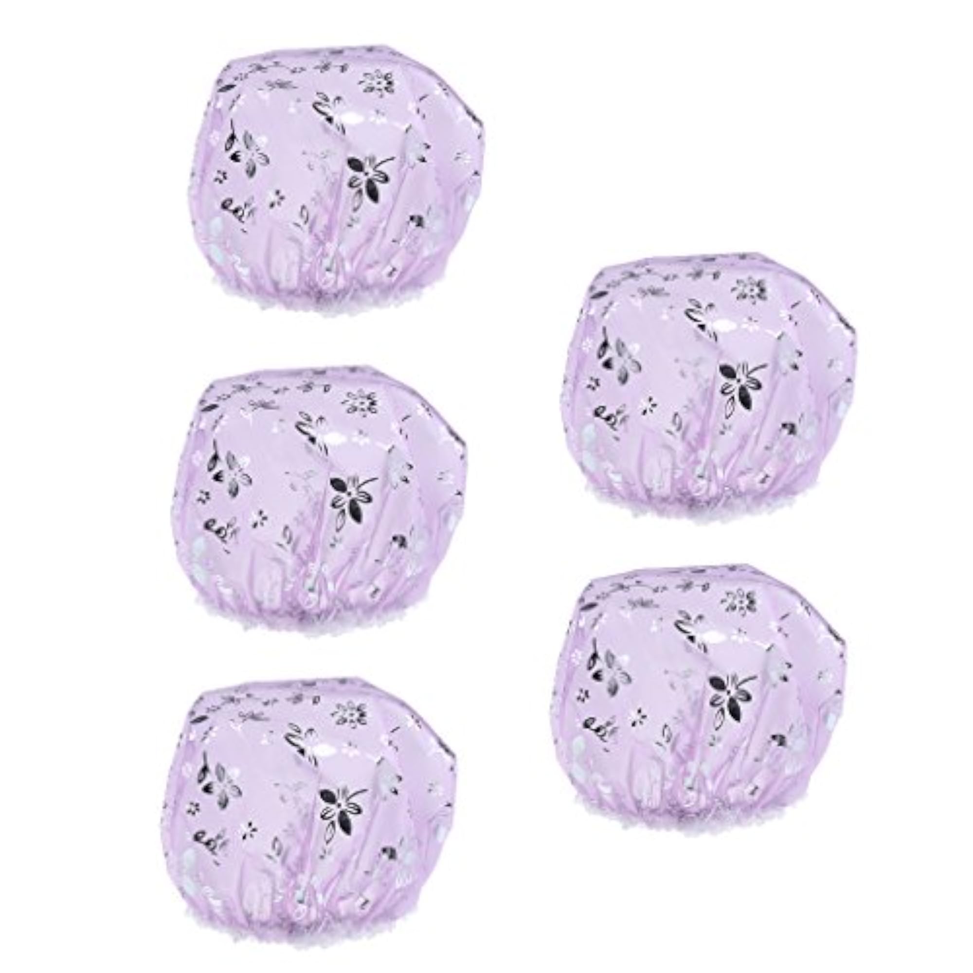 5 Pieces Reusable Waterproof Shower Cap Set for Women