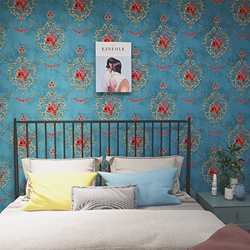 Image of Green Floral Peel and Stick Wallpaper Elegant Lillies Bedroom LIVINGROOM PVC SELF Adhesive Wallpaper 200 * 45CM-9SQFT (Turquoise Floral)