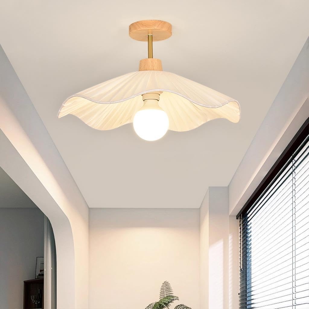 Lámpara De Techo Pétalo Pantalla Tela Plisada Estilo Wabi Sabi Bohemio