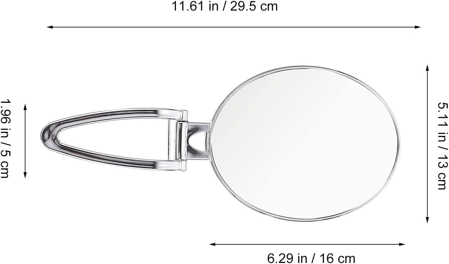 BBAUER Hand Held Mirror Oval Swivel Makeup Mirror 3X Magnifying Vanity Mirror Double Sided Tabletop Mirror with Folding Handle Portable Cosmetic Mirror for Travel Round Mirror (Color : Silver)