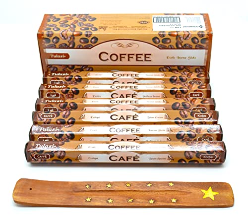 120 varitas de Incienso de (Coffee) café varitas de Incienso de Joss 120 Varillas de Incienso de Fragancia casera de Joss Sticks con cenicero colector de Cenizas