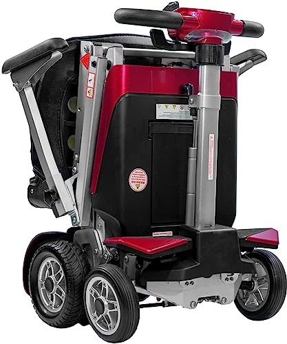 Transformer Folding Mobility Scooter - Lightweight Electric Automatic Folding Travel Scooter for Adults - Airline Approved - 300 lbs Weight Capacity - 13 Miles on a Charge (Red)