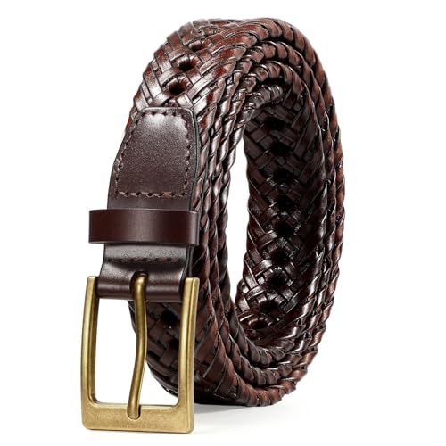 SUOSDEY Men's Woven Leather Belt for Jeans