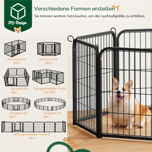 Yaheetech Welpenlaufstall 60cm hoch, 6-teiliger Faltbarer Welpenauslauf, Automatische Verriegelung, DIY Hundepark für drinnen und draußen, werkzeugfreie Montage