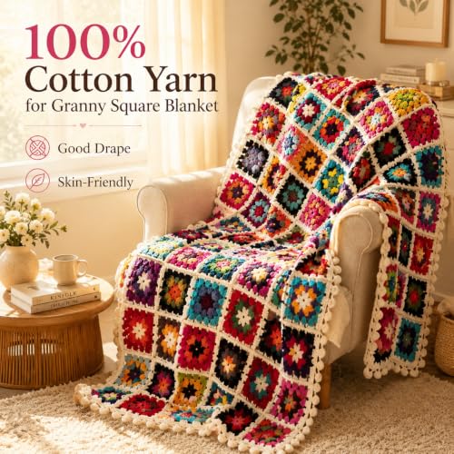 Image of Katech 1OO% Cotton Yarn for Crocheting-12 * 45g /175yd, Baby Cotton Yarn Set | 2 Sport Weight-Soft & Breathable, Multicolor Yarn for Summer Clothes, Rainbow Afghans-Starter Kit for Beginner & Crocheter(A)