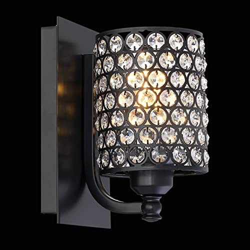 Image of Crystal Wall Sconce Oil Rubbed Bronze Finish (Set of 2) Modern Concise Style Wall Light Fixture with Polyhedral Opal Crystal Shade for Bath Room, Bed Room, LED Bulb(not Include)