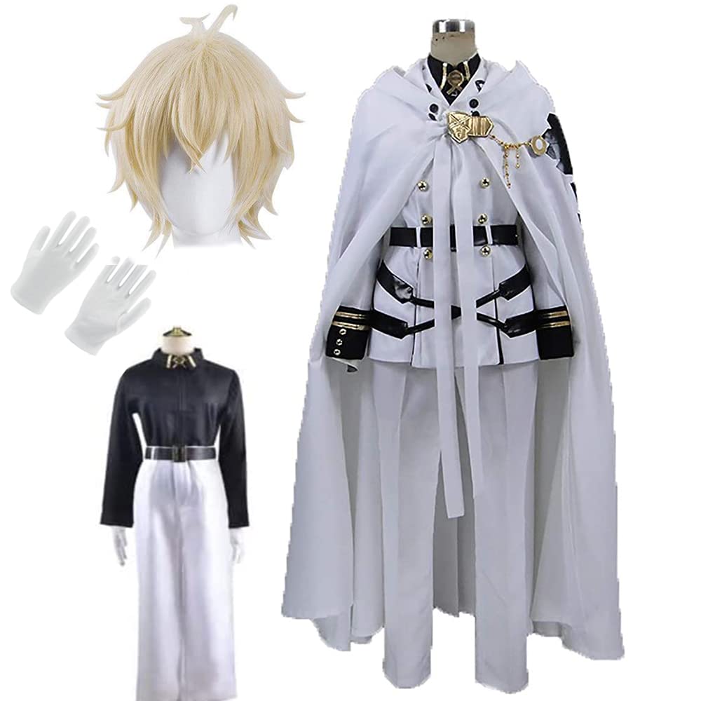 Lmetsky Hyakuya Mikaela Cosplay Costume Outfit Seraph of The End Vampire Reign Costume Uniform White With Wig Halloween