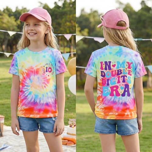 Image of IZYJOY in My Double Digits Era Shirts Girls 10th Birthday T-Shirts 10 Years Old Birthday Party Short Sleeve Summer Tee Tops
