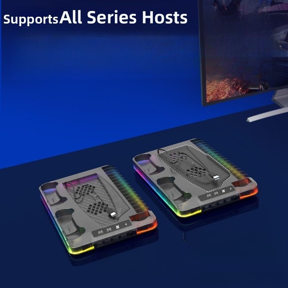 per PS5 Pro Slim Base di raffreddamento con luce RGB per PS5 Pro Slim | Efficiente dissipazione del calore, previene il surriscaldamento, prolunga la vita della console, funzionamento silenzioso