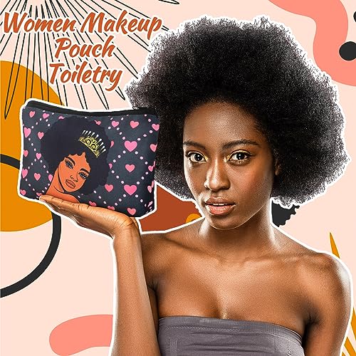 Mumufy 12 Pcs Black Women Makeup Bag African American Cosmetic Bags for Women Queen Toiletry Zippered Canvas Black Makeup Pouch Reusable Gifts Traveling Cosmetic Organizer3