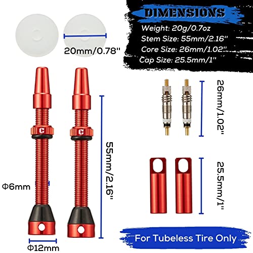 Image of Corki Cycles Tubeless Presta Valve Stem 40 44 55 60 80 100mm with 2PCS Valve Core and 2PCS Remover Tool (Black Red Gold Rainbow)