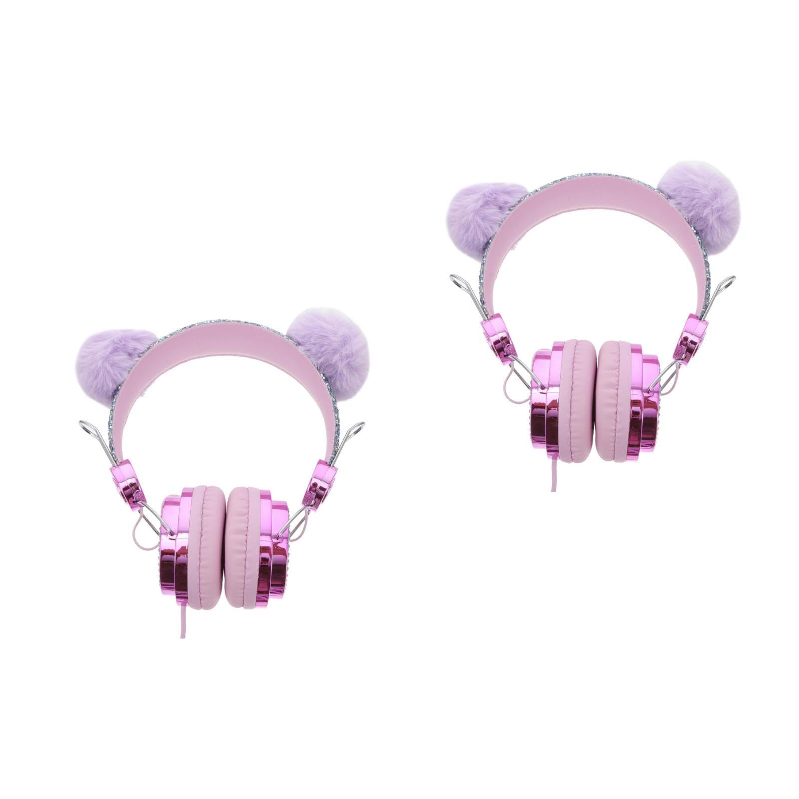 OSALADI 2piezas Auriculares para Niño Niña Diseño De Gato Diadema Brillos y Bola De Pelo Auriculares Micrófono Compatibles Teléfonos y Tablets Música
