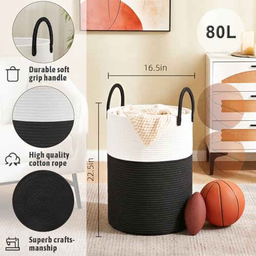 Image of Artfeel Laundry Basket,Woven Cotton Rope Laundry Hamper,80L for Decorative Storage of Dirty Clothes,Toys and Blankets in Bathroom,Baby Room and Living Room