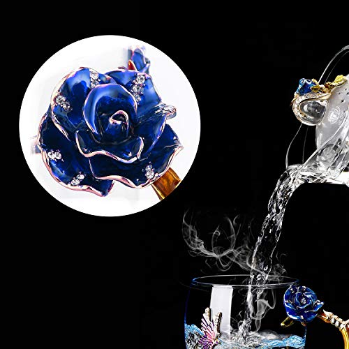 Crystal Glass 3D Butterfly Flower Tea Cups, Coffee Cup Mug Set, Including 4 Fancy Glass Teacup with Spoon & Flower Tea Steeping Mug with Lid, Gift Box Package, A Great Gift Present Idea. (Blue 12oz)