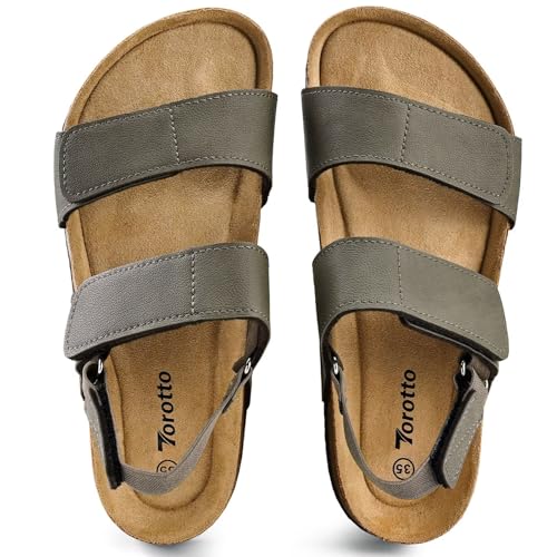 Image of Torotto Girls Boys Sandals with Cork Footbed Adjustable Straps Summer Glitter Slides Sandals Open Toes Flat for Kids Toddler
