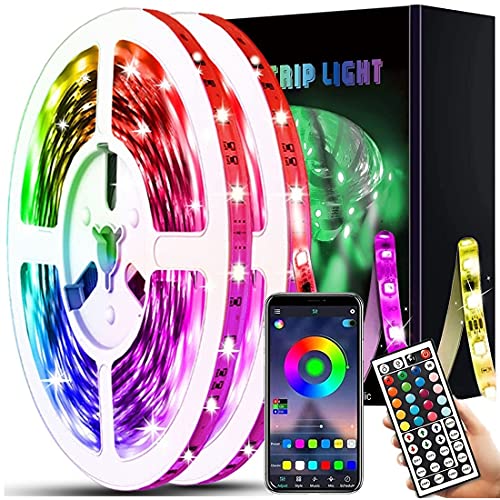Gkmamrg Ruban LED Bluetooth 5m avec Télécommande, Synchroniser avec la Musique/Fonction de Minuterie, Contrôlé par APP, LED Chambre pour Maison, Fête, Bar, Noël (10M) Cover