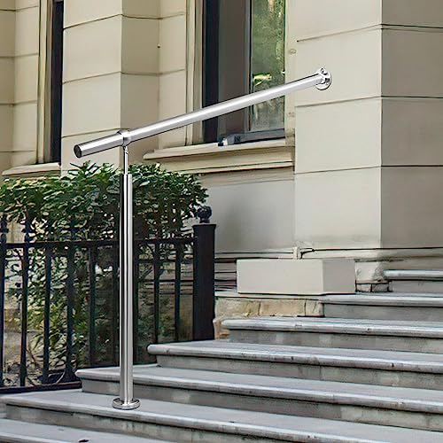 Ikodm Edelstahl Eingangsgeländer Treppengeländer, Geländer Handlauf Winkel Einstellbar inkl. Zubehör, Innen&Außen Wandhandlauf für Treppen Garten, 120cm