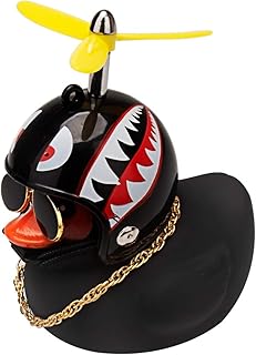 wonuu Rubber Duck Car Decorations Black Duck Car Dashboard Ornaments with Propeller Helmet