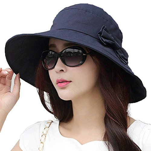 ComhatsSummer Hat for Women Wide Brim Sun Protection Foldable Beach Safari Hat UPF Large XL Big Navy Siggi