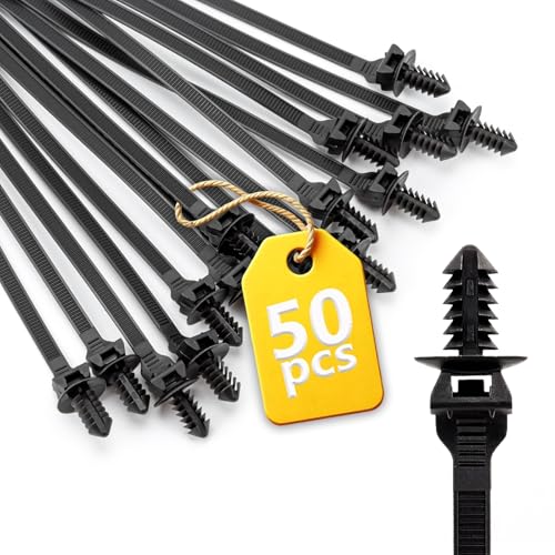 Fir Tree Push Mount Zip Ties 8 Inch Threaded Automotive Fuel Line Cable Ties Nylon Wire Holder 8.3x0.22 50Pcs