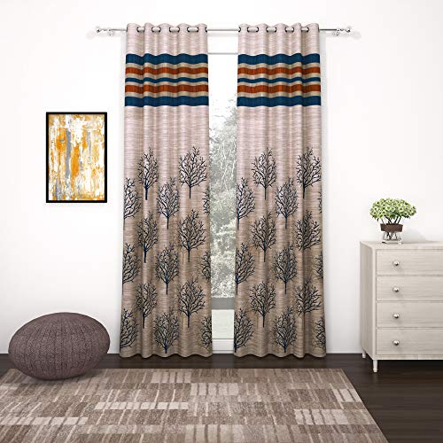 Image of Story@Home Jacquard Floral Multi Eyelet Fancy Designer Door Curtains (7 feet, Cream Blue), Set of 2
