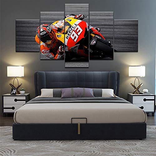 Tableau Moto Racing 5 pièces avec cadre impression HD pour déco salon - 5