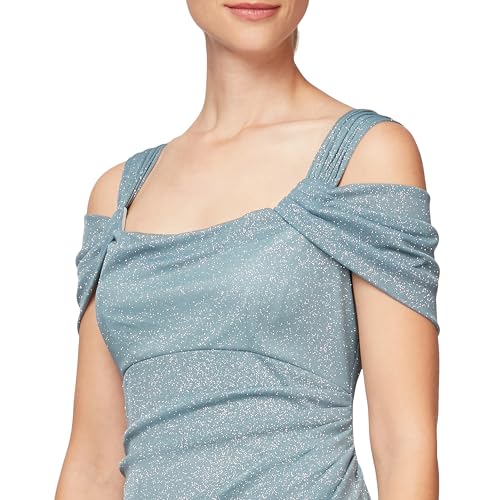 Image of Alex Evenings Women's Long Cold Shoulder Dress (Petite and Regular Sizes), Seafoam Glitter, 16