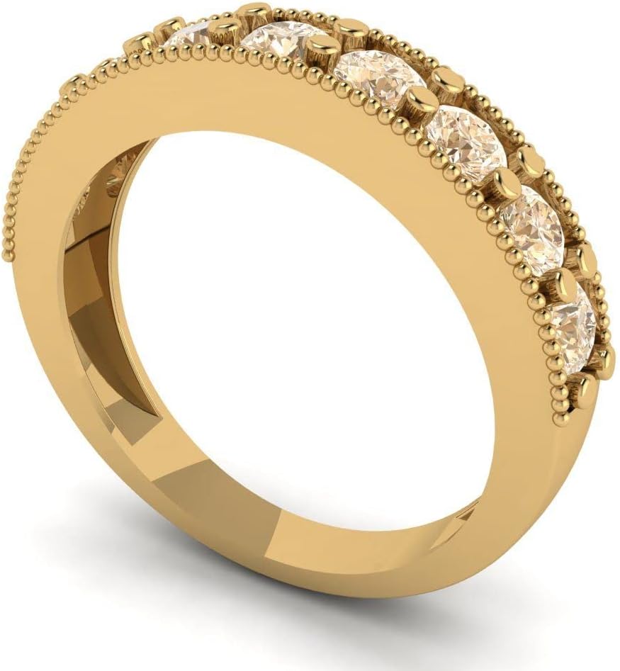Clara Pucci 14K Yellow Gold Wedding Band for Women | Stacking Classic Comfort Fit | Engagement Bridal Jewelry | 0.81 TCW Round Cut Natural Morganite (2.9mm)