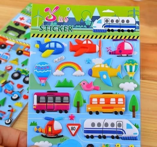 Image of Cots and Cuddles 3D Puffy Stickers for Kids | 240+ Cars, Trucks, Trains & Airplanes | Reusable Vehicle Sticker Sheet for Scrapbook, Craft, Rewards & Fun Learning (1 Sheet)