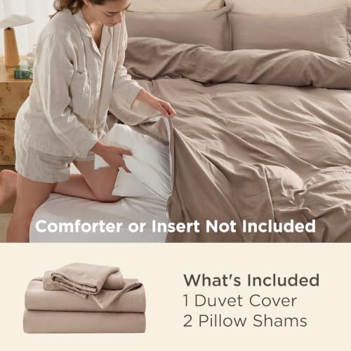 Image of Bedsure Prewashed Duvet Cover Full, Cotton-Like Soft Bedding Set, Khaki | Ultra Soft, Relaxed Texture, 80 inchx90 inch Breathable Comfort, Hidden Zipper, 8 Corner Ties, Easy Care, OEKO-TEX, Year-Round Use