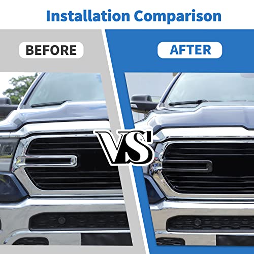 Image of Jimen Compatible with Dodge Ram 2018-2022, 2PCS Front Grille Cover Exterior Trim Accessories (Carbon Fiber)