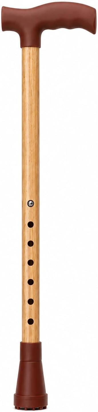 Dr. Care Wooden Walking Stick Adjustable Non-Slip Surface for Men and Women Brown Coated Brown