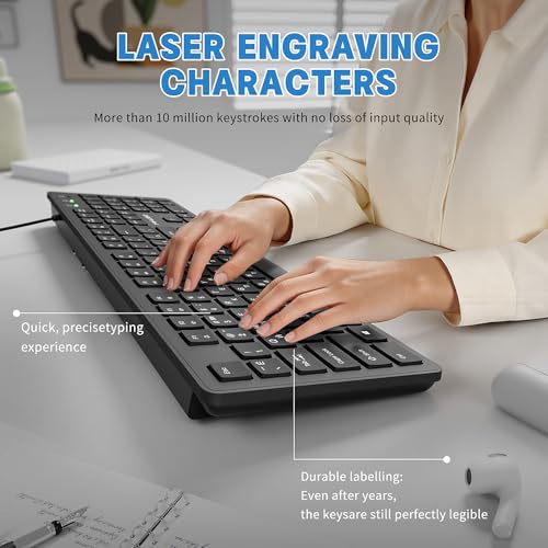 Image of Russian Wired Keyboard with Cyrillic Letters English ЙЦУКЕН Layout | Full Size Design with Number Pad,Suitable for Russian Translation, Self-Study, Academic Research,Non worn characters
