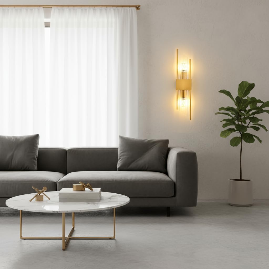 Lampada da parete di con cristallo,Applique moderna per soggiorno,camera da letto e corridoio,Elegante illuminazione da parete per interni,E14 Applique da parete geometrica (Oro, 60cm)