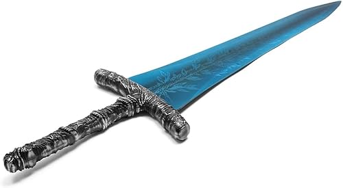 Miniatura 3 de Espada de luna oscura, espada de metal de espiga completa de 48 pulgadas, hoja grabada azul con placa de visualización, arma de cosplay de fantasía