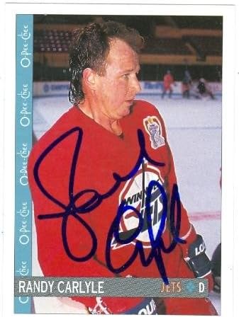 Randy Carlyle autographed Hockey Card (Winnipeg Jets) 1992 O-Pee-Chee #12 - Autographed Hockey Cards