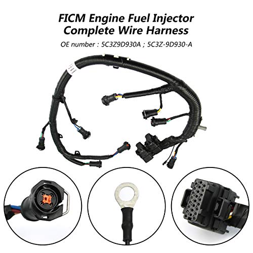 Image of FICM Engine Fuel Injector Complete Wire Harness 5C3Z9D930A Fit for Ford | Fit for F250 F350 F450 F550 Excursion 2003 2004 2005 2006 2007 Powerstroke 6.0L Diesel, Black