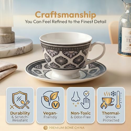 Image of UPC Premium Bone China Cup & Saucer Set (6 Pieces) | Elegant Solid Color Tea Coffee Cups | Lightweight, Durable & Glossy Finish | Ideal for Home, Office & Gifting