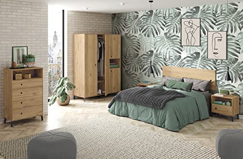 PEGANE Ensemble Chambre à Coucher complète Adulte Coloris chêne doré (Armoire + Commode Rangement + 2 chevets + Tête de lit