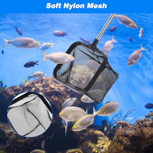 Image of Fish Net for Fish Tank, 2 Pcs 3 Inch Aquarium Fish Net Fine Mesh Small Fish Net Square Round Nano Nylon Net with Extendable Stainless Steel Handle for Small Fish Tank Aquarium Accessories