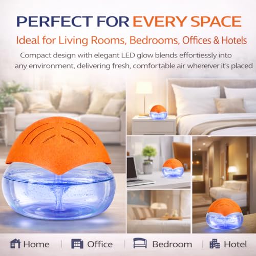 Image of Humidifier Revitalizer Hygiene Portable Room Air Purifier and with Led Lights, Run Time: 16 Hours- Perfect for Living Rooms, Kitchen, Office & Hotels (24 * 24 * 12 cm,Orange)-750 Ml
