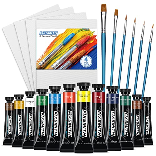 Fixsmith 22 Pieces Canvas Painting Kit, Art Painting Supplies- 8X10 Canvas Boards (4 Pcs) & 6 Paint Brush Pens & 12 Color Acrylic Paints (22Ml/0.74Oz) For Kids, Beginners, Students And Artists. #TOP28