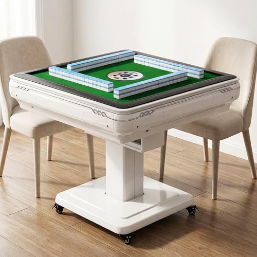 Foldable Automatic Mahjong Table with Wheels 2 Sets of Numbered 42MM 144 Tiles Automatic Shuffler Mahjong Table with Cup & Phone Holder USB for Home Outdoor Leisure & Gifts for Mahjong Players