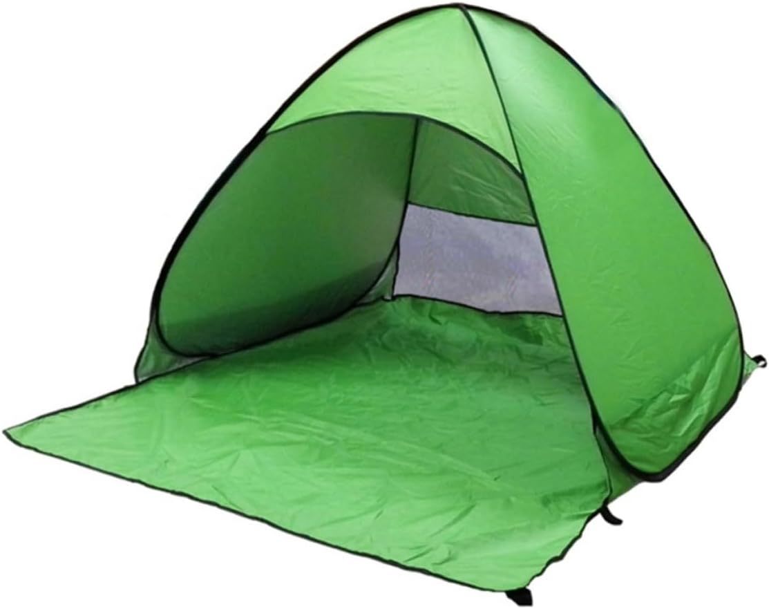 Portable Automatic Pop Up Camping Tent with UV Silver Coating Sun Shelter for Beach and Outdoor Rugged Structure with Ground Stakes Green