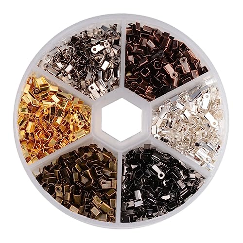 OSALADI 1Set Iron Fold Over Crimp Cord Ends Terminators Jewelry Findings for DIY Crafts Lightweight and for Beaded Necklaces and Bracelets