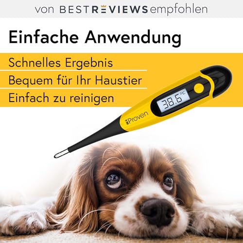 iProven Fieberthermometer Hund, Katze & Pferd – Präzises Hunde Fieberthermometer, genauen Fiebermessung, flexibler Spitze, wasserdicht, schnelle Messung 20 Sekunden, für Wurf und Tierarztbedarf