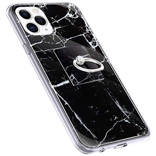 Urhause Cover Compatible with iPhone 11 Pro Case Sparkle Glitter Bling Marble Case TPU Silicone Ring Holder Cover 360 Degree Rotation Ring Holder Kickstand Shiny Bling Shockproof Cover Black