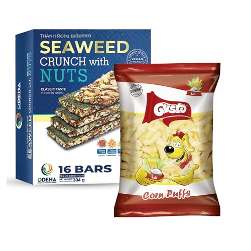 Seaweed Crunch with Nuts Classic Taste Snack Bars and Gusto Salted Corn Puffs Crunchy Corn Snack Bundle for Kids and Adults, Healthy On-the-Go Snack Variety Pack image 5