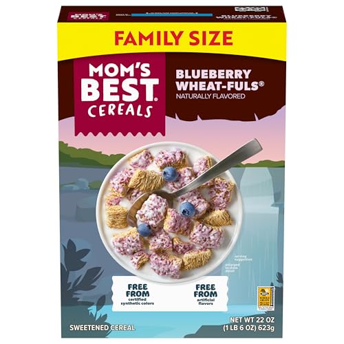 Mom's Best Blueberry Wheatfuls Shredded Wheat Cereal, Made with Whole Grain, No Artificial Flavors or Preservatives, 22 oz Box